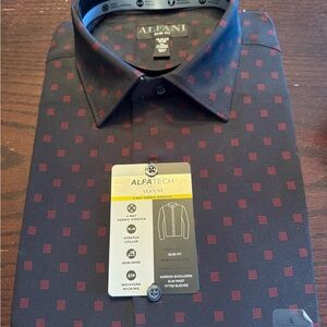 Alfani Men's Black and Burgundy Patterned Dress Shirt